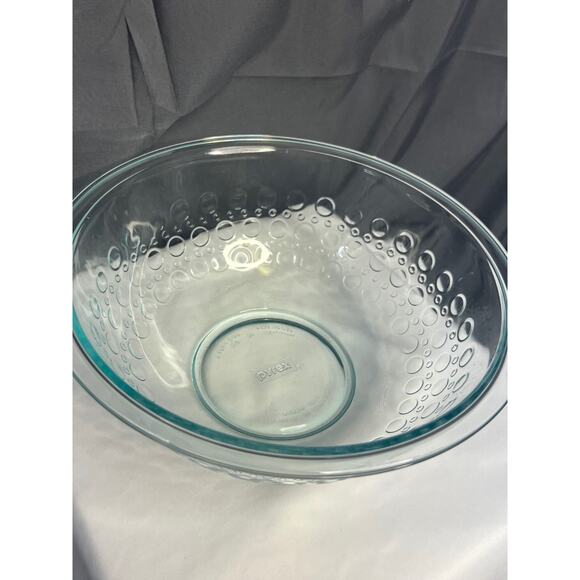 Pyrex 325 Dots Test Pattern Clear Aqua Blue Tint Glass Mixing Bowl 2.5 Quart - Picture 4 of 11